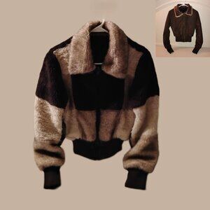 Charlotte Russe Reversible Bomber Jacket - Faux Fur, Medium, Brown/Tan